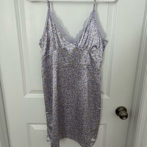 Floral Lace Trim Mini Dress - Purple